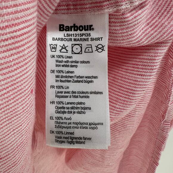 Barbour Marine Women’s Shirt Size 6 Pink Stripe Linen Relaxed Fit Long Sleeve - Picture 4 of 7